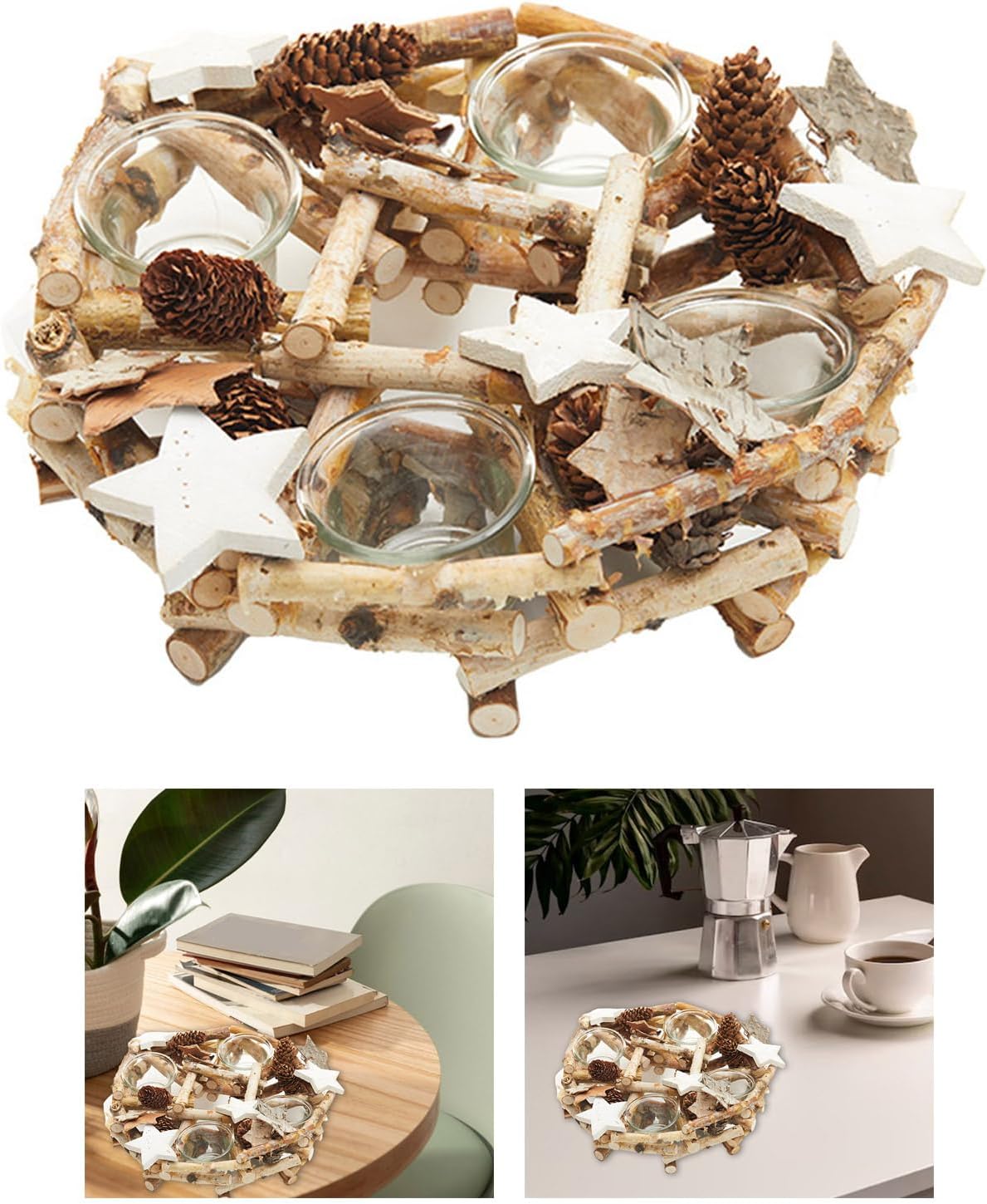 Christmas Holder 4 Table Centerpieces Adds Warmth to Holiday Decoration with Wood Construction