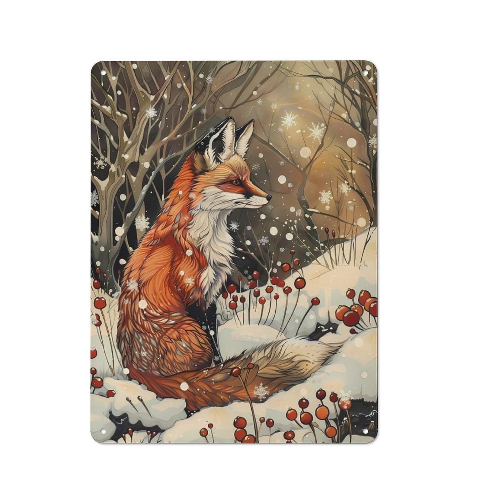 Junmoney Fox In Winter Wonderland Art Nouveau Metal Wall Sign 40X30cm Featuring For Living Room Wall, For Decorating Living Rooms And Feature Walls