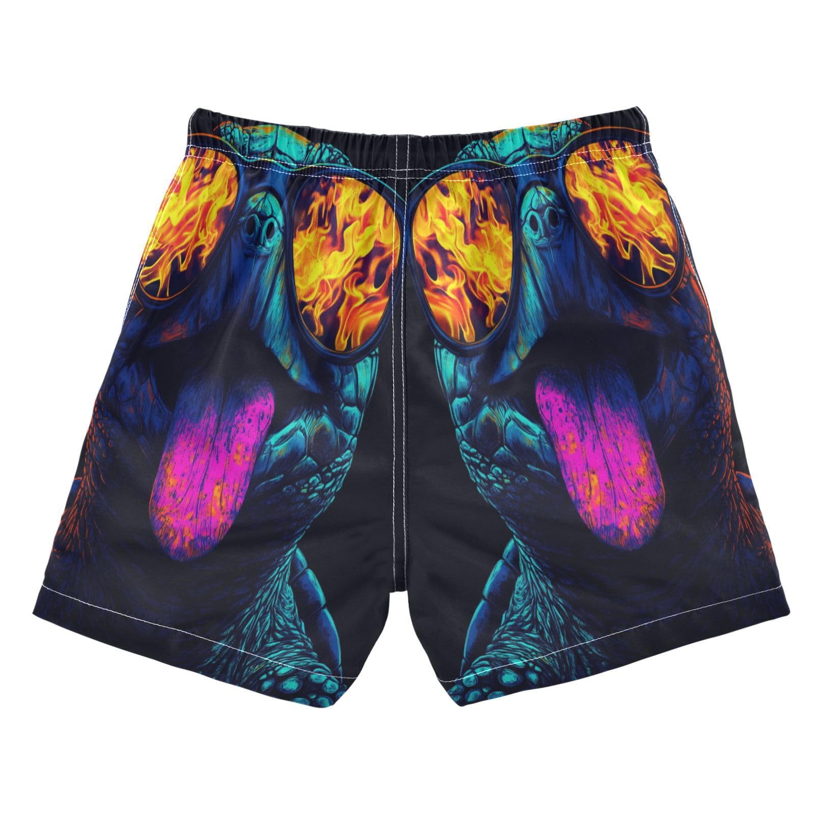 Jucciaco Boys Swim Trunk Neon Sea Turtle Fire Beach Board Shorts Teen Swimwear