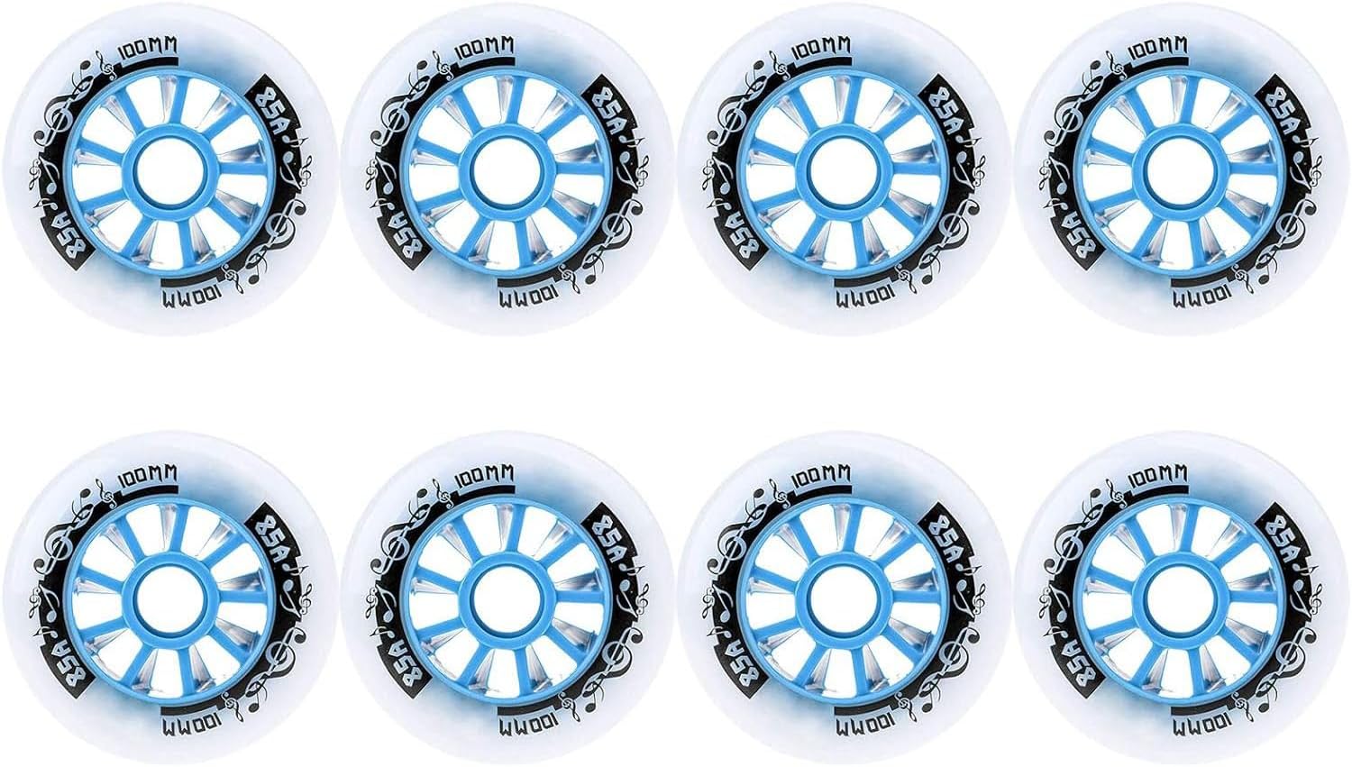 Inline Skate Wheels Outdoor/Indoor 90mm/100mm/110mm Inline Replacement Wheels and Scooter Speed Skating Wheel without Bearings 8 Pack, Blue