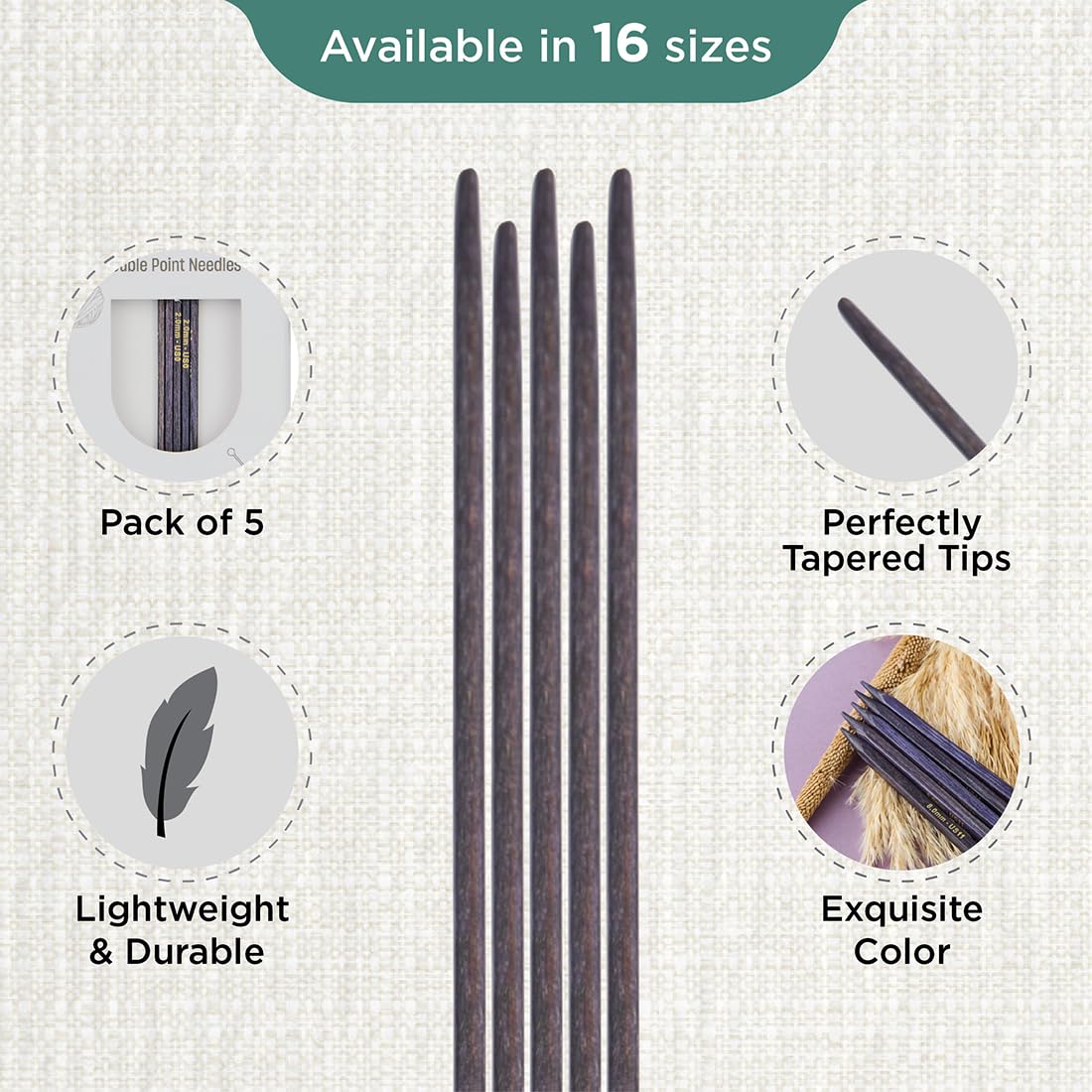 KnitPro J’Adore Cubics Double Pointed Needles 6" (15cm), Lavender, 2.00mm - Image 3