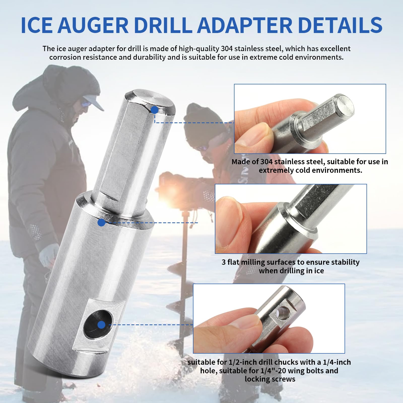 Ice Auger Adapter - Drill Chuck Compatibility -4 Ice Auger Adapter - Drill Chuck Compatibility -4