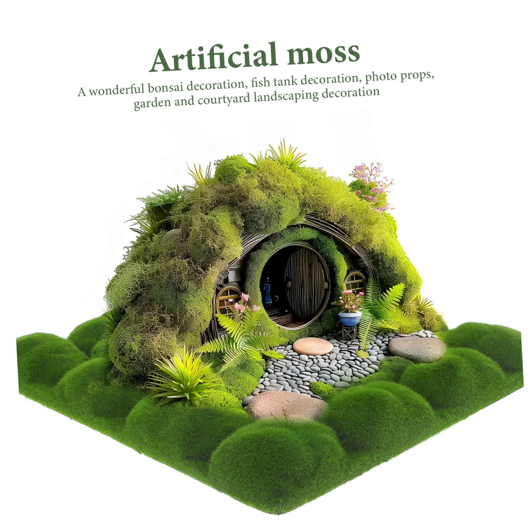 Muschio Artificiale Verde 2 Pezzi per Decorazioni Fai-da-te in Giardino e Pareti, Materiale in Schiuma Epe Tessuto e Cotone per Paesaggio Micro e Decorazione Cortile