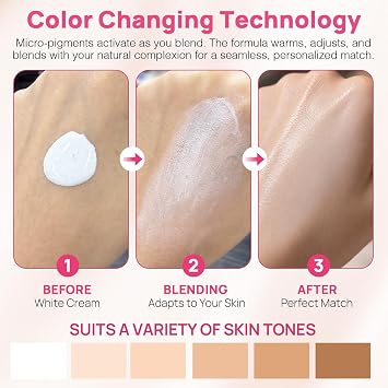 Colour Changing Foundation, 2026 New SPF 15 Skin Tone Adapting Liquid Foundation for Women Self Adjusting Natural Finish - Long Lasting Color Match for Face (1PC)
