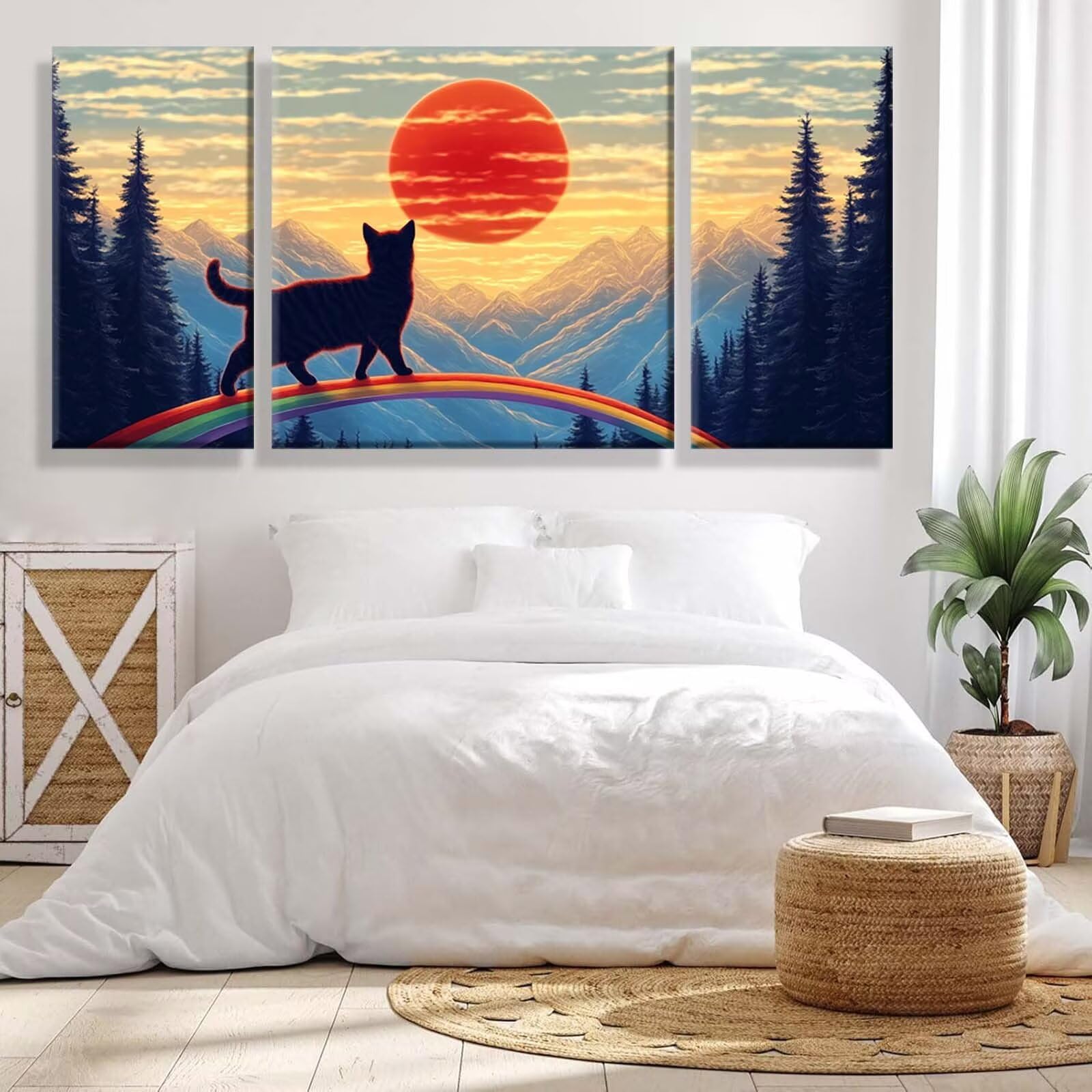 3 Pezzi Dipingere con i Numeri adulti, Paint by Numbers Luna Gatto, Kit Lavoretti Creativi, Kit di Pittura Acrilica Fai-da-Te, con 3- Pennello, Decorazioni Casa 70x140cm (Senza Cornice) y1s-852