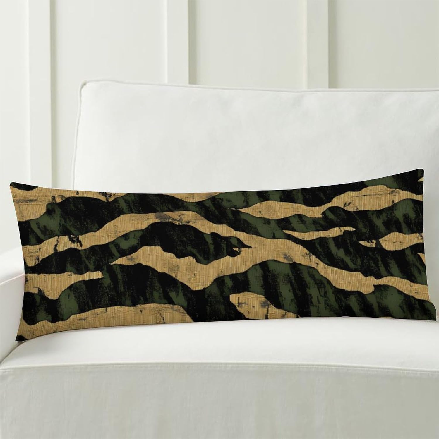 Vintage Camouflage Green Stripe Body Pillow Cover Long Cushion 18.9x53.1 Inch