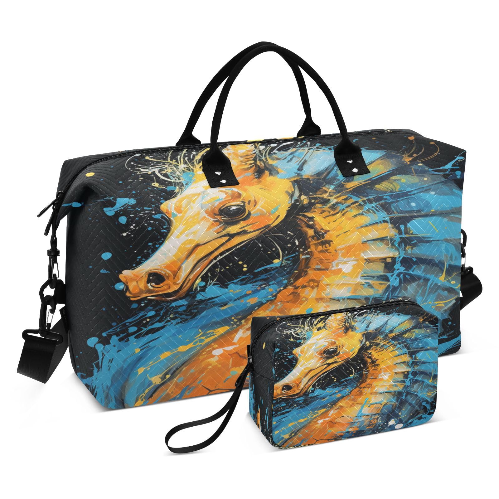 Cool Watercolor Seahorse Sports Swim Gym Bag Weekender Duffel Travel Bags Handbag with Makeup Storage Bag for Girls Men