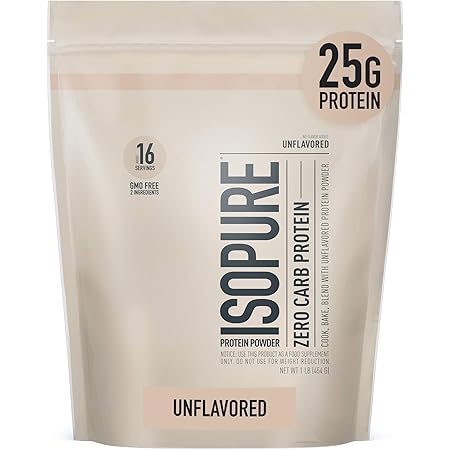 Isopure Zero Carb Unflavored 25g Protein, 100% Whey Protein Isolate, Keto Friendly Protein Powder, No Added Colors/Flavors/Sweeteners, GMO Free, 1 Pound (Packaging May Vary)