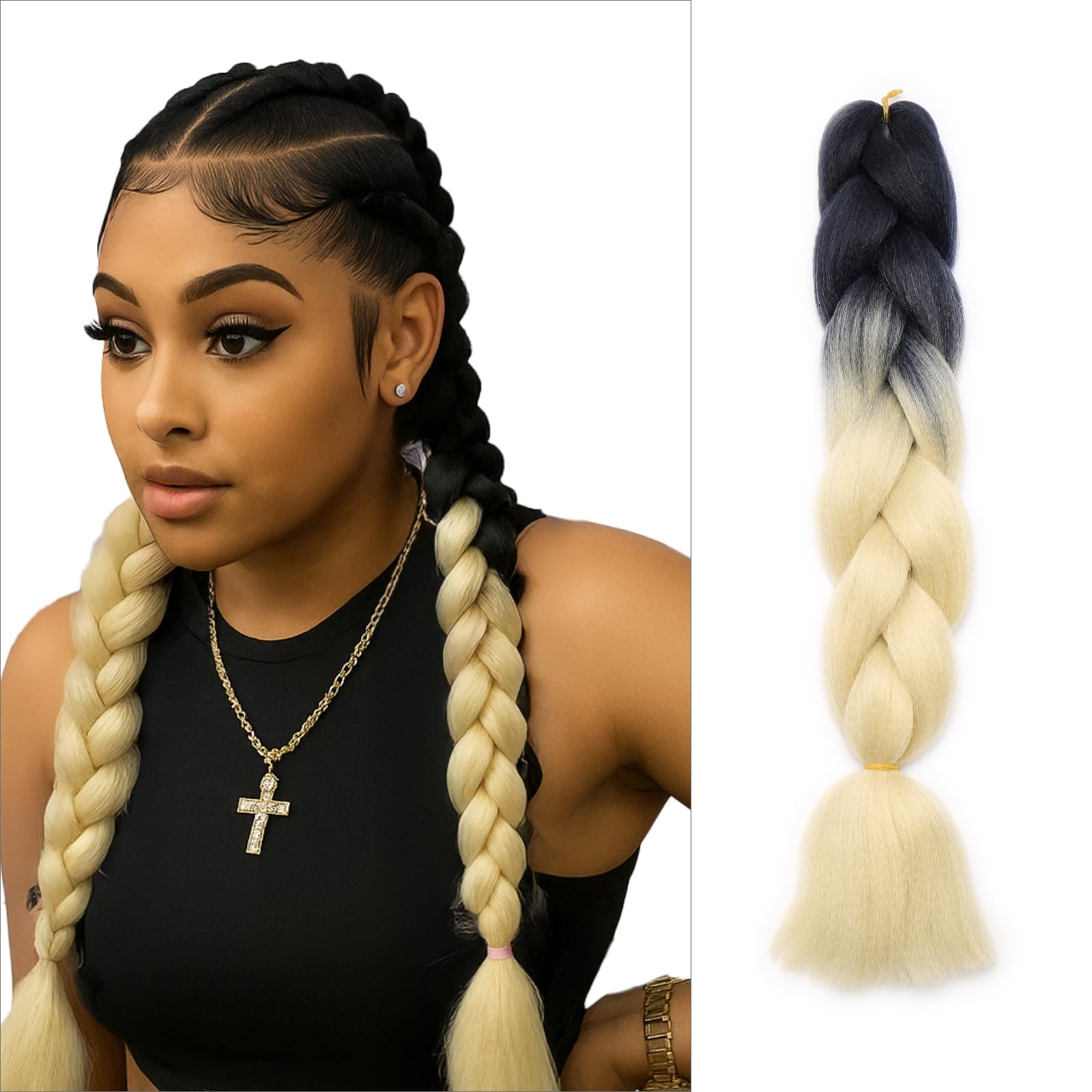 tesshair Braiding Hair Extensions 24 Inch Jumbo Braiding for Twist Braiding Synthetic Fashion Braids Extensions Hair Natural Braid Extensions for Women Grils (Black/Light Blonde