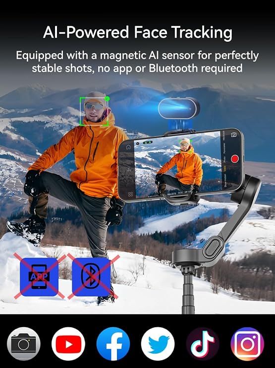 AOCHUAN 3-Axis Gimbal Stabilizer for Smartphone Smart X2 Black AI & B20 Storage Bag
