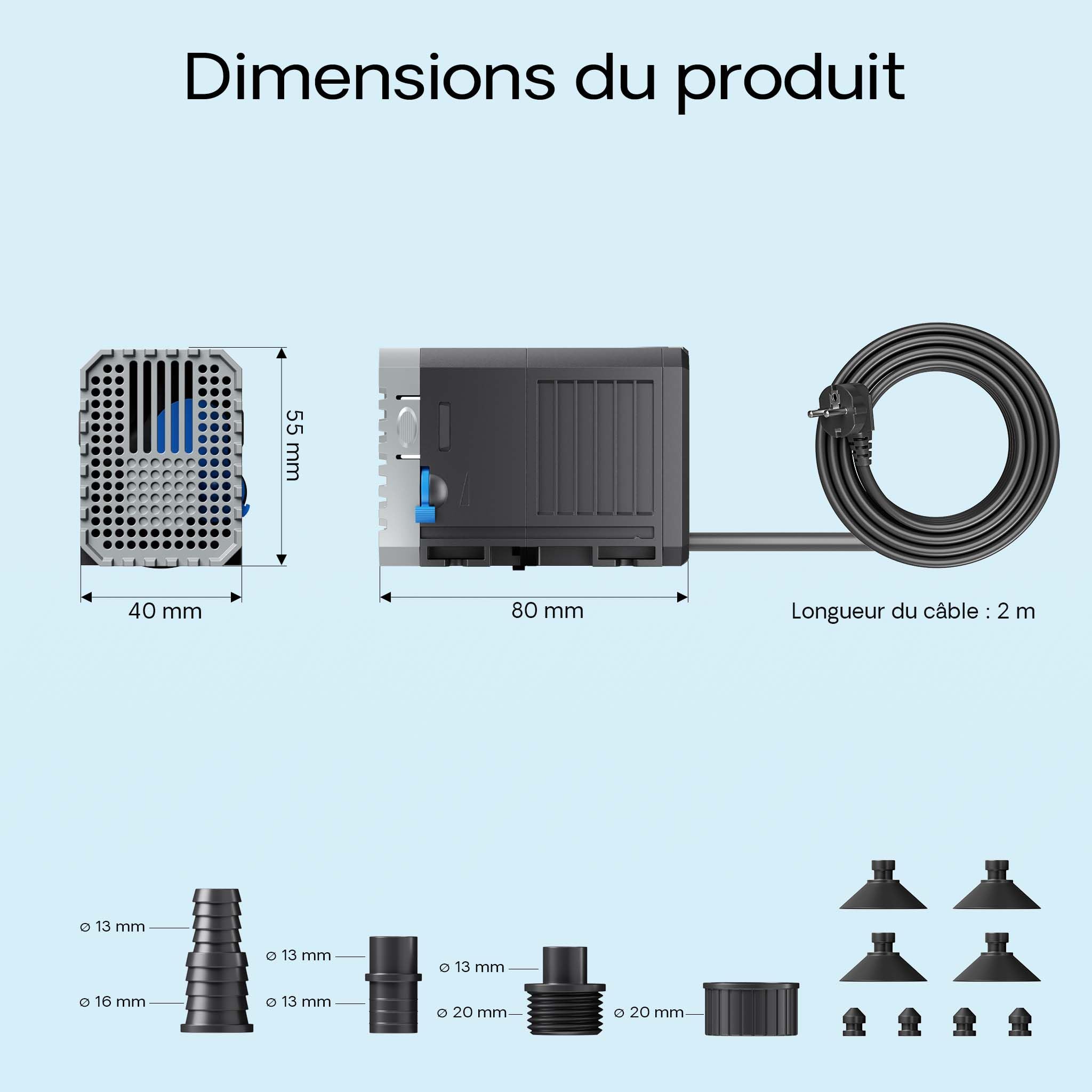 SunSun CHJ-500 Eco Pompe à eau 500l/h 7W Pompe Mini et Moyen Aquarium Débit réglable Pour Eau douce Eau salée Eau pour Étang Aquariophilie Circulation Eau