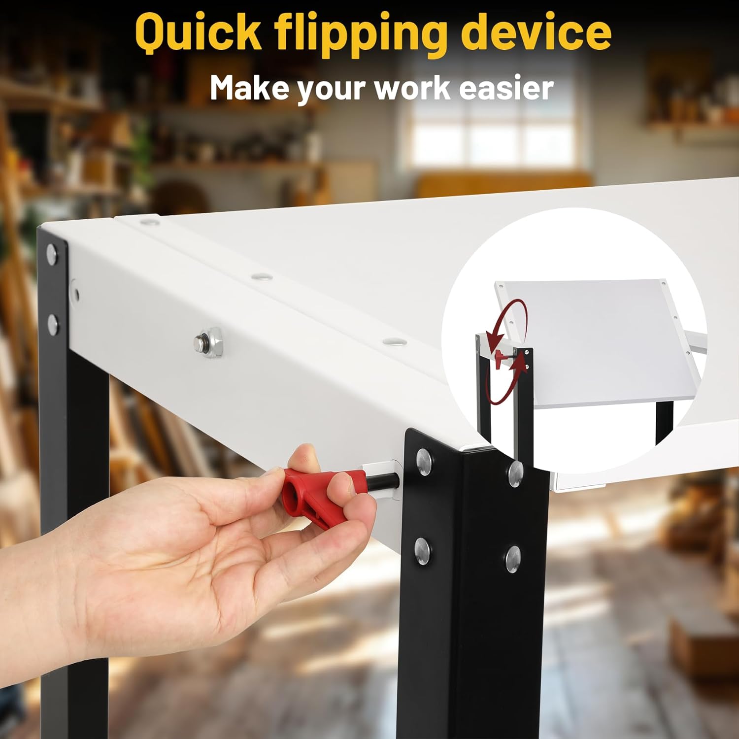 Upgraded Flip Top Tool Table, Tool Flip Table Height Adjustable from 30"-35", Install Two 15"-21" High Machines, Supports Up to 300 lbs