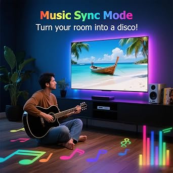 RGB LED Light Bar with Music-Sync RGB Effects - Dimmable Color Changing Lighting for Gaming, Home Decor and Office - USB Powered Light Strip [Energy Class A]