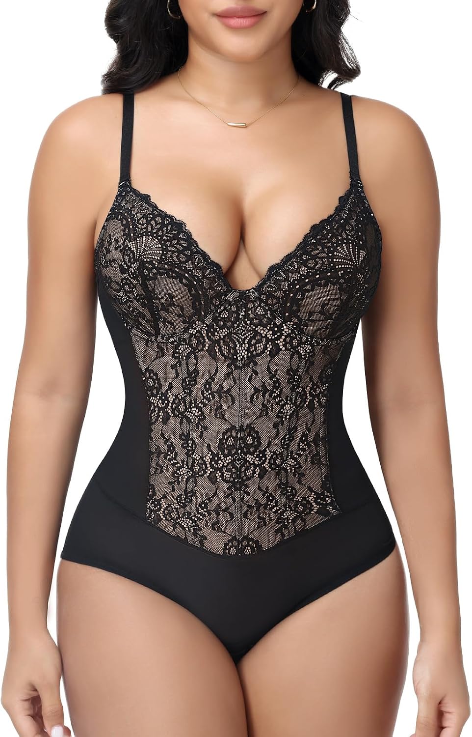 SHAPERIN Sexy Lace Shapewear Bodysuit for Women Tummy Control Body Suit Corset Bustier Top Body Shaper