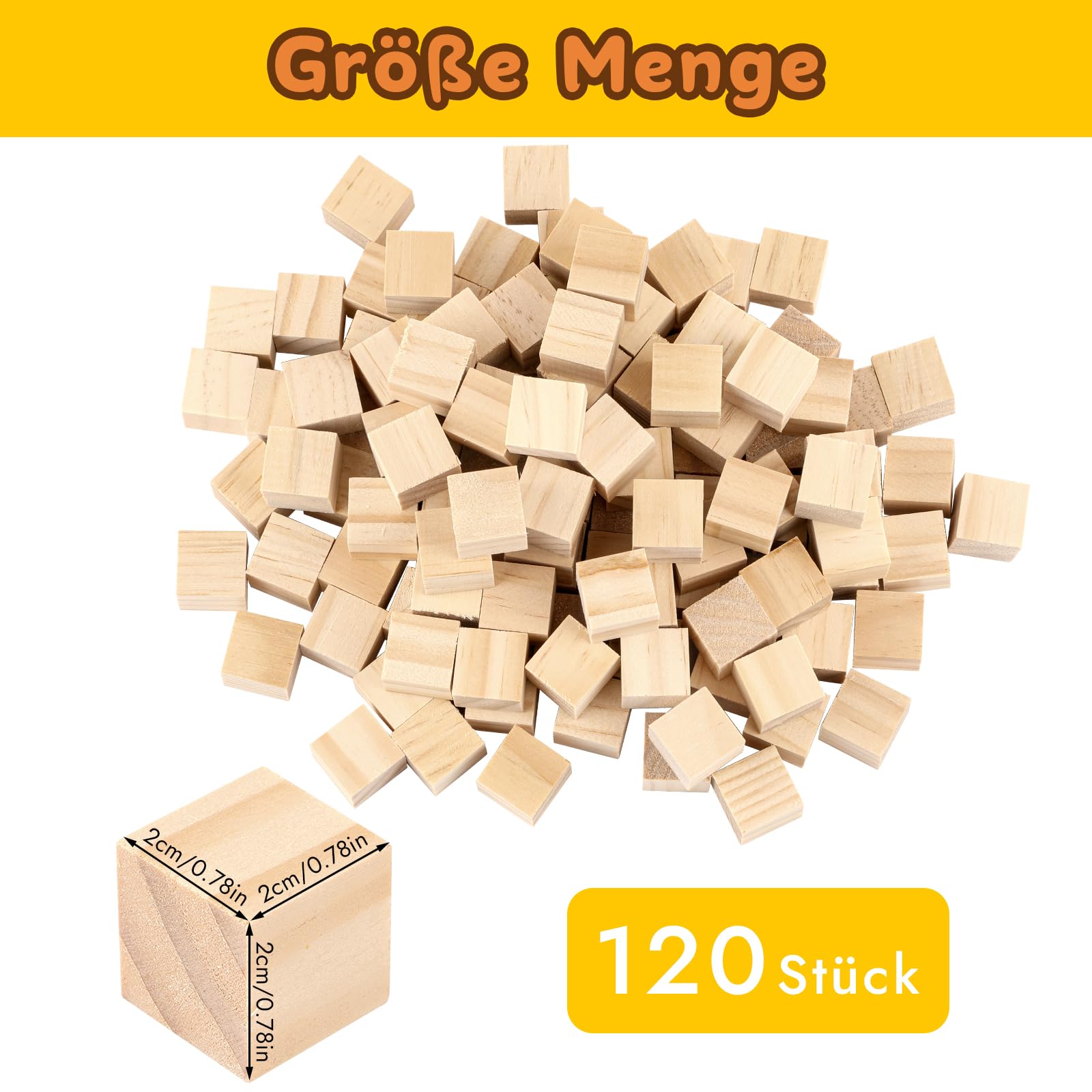 Holzwürfel 20mm, 20 Stück | Naturbelassene Bastelblöcke Aus Holz | Für DIY, Puzzles, Bemalen & Kinderhandwerk