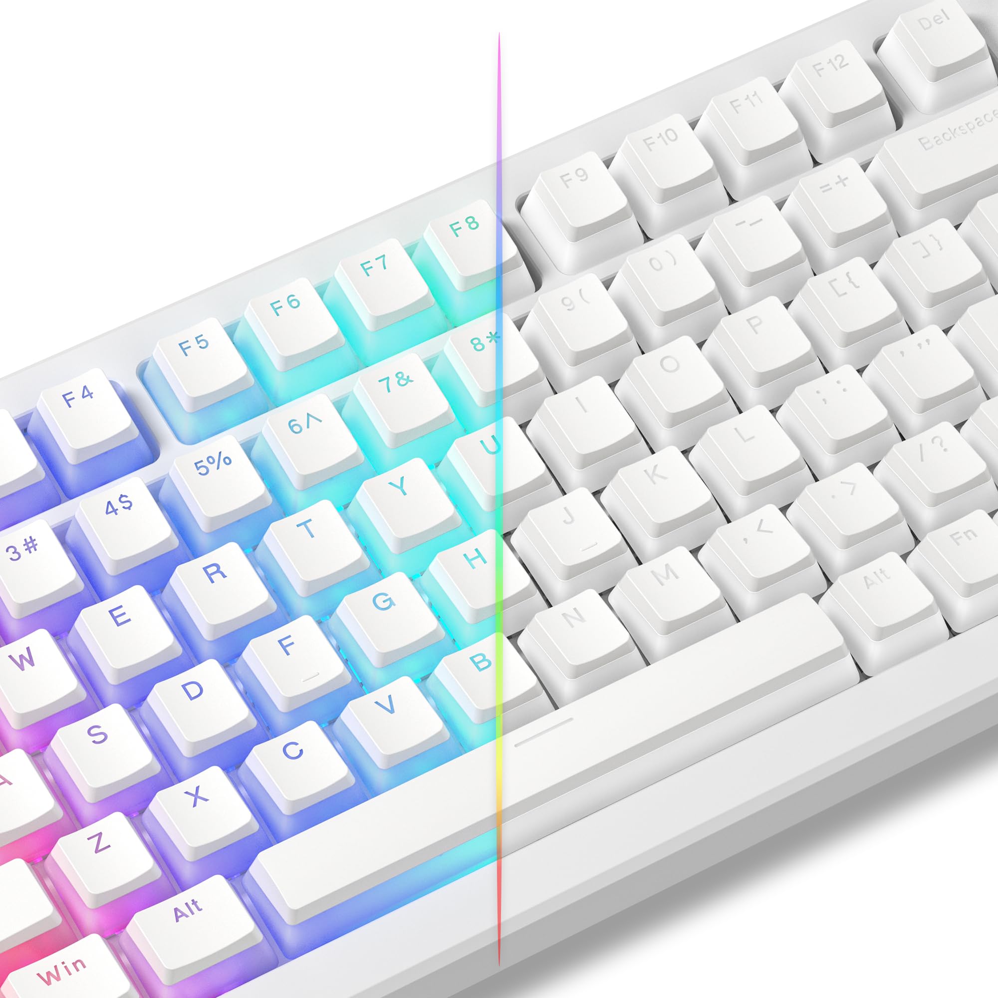Pudding Keycaps PBT, keyboard 100 percent 130 Keys, Shine Through Keycaps OEM Profile for 100%, 75%, 65%, 60% MX-stem Switches Keyboards - White