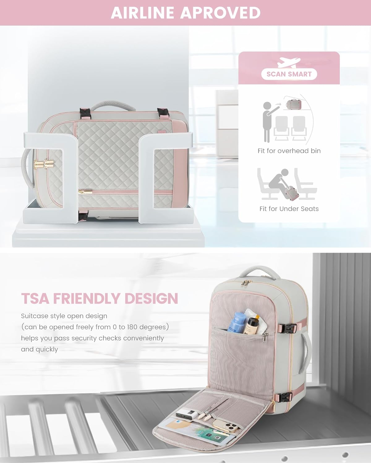 LOVEVOOK Travel Backpack for Women, Carry on Backpack for Airplanes,TSA Personal Item Travel Bag fits 15.6" Laptop,Travel Essentials Carry On Bag Flight Approved with 3 Packing Cubes - Image 5