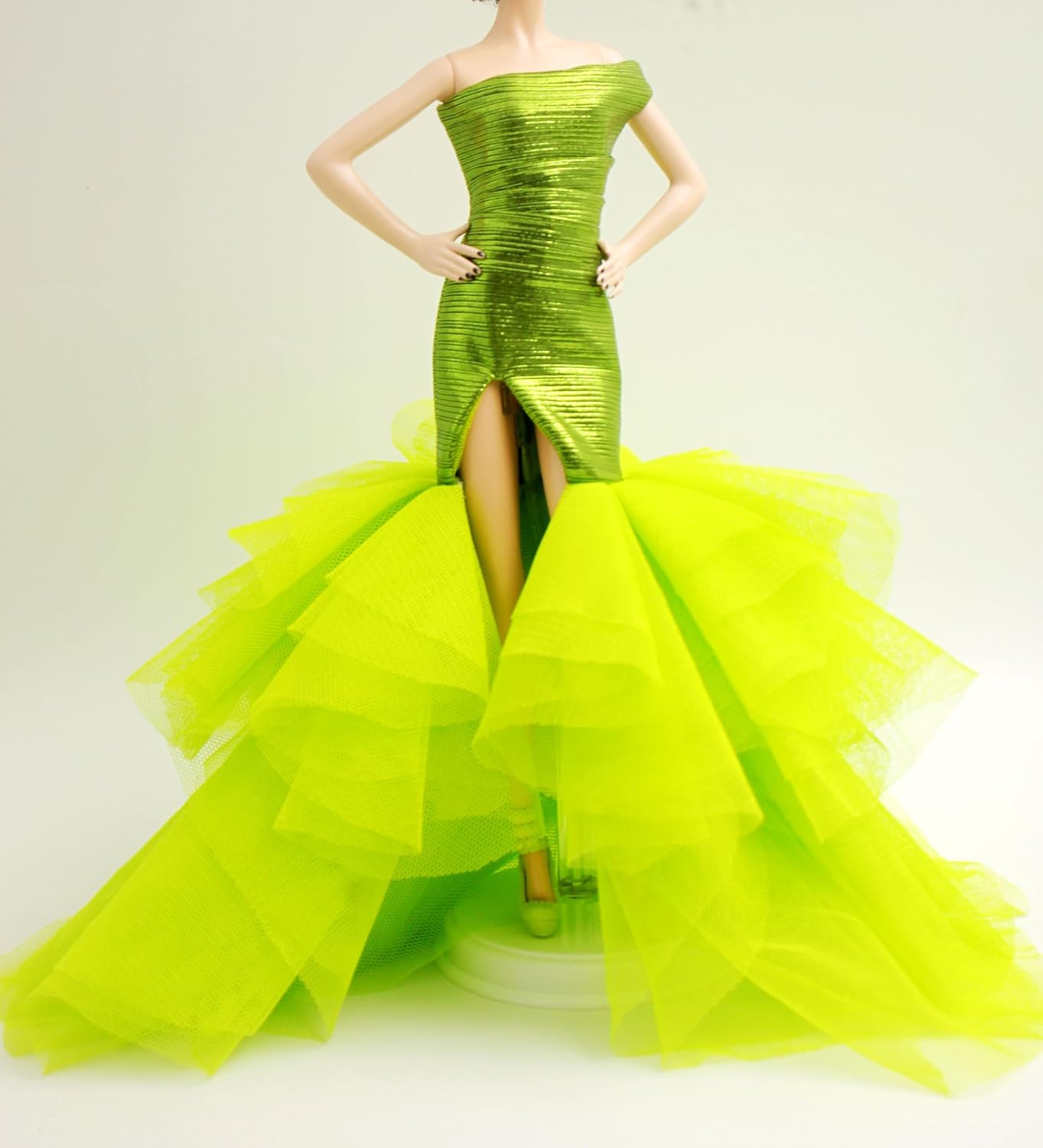 Handmade Cora Gu Classic Shimmery Lime One Shoulder Mermaid Gowns Fit for 12" Fashion Doll and Doll's not Included