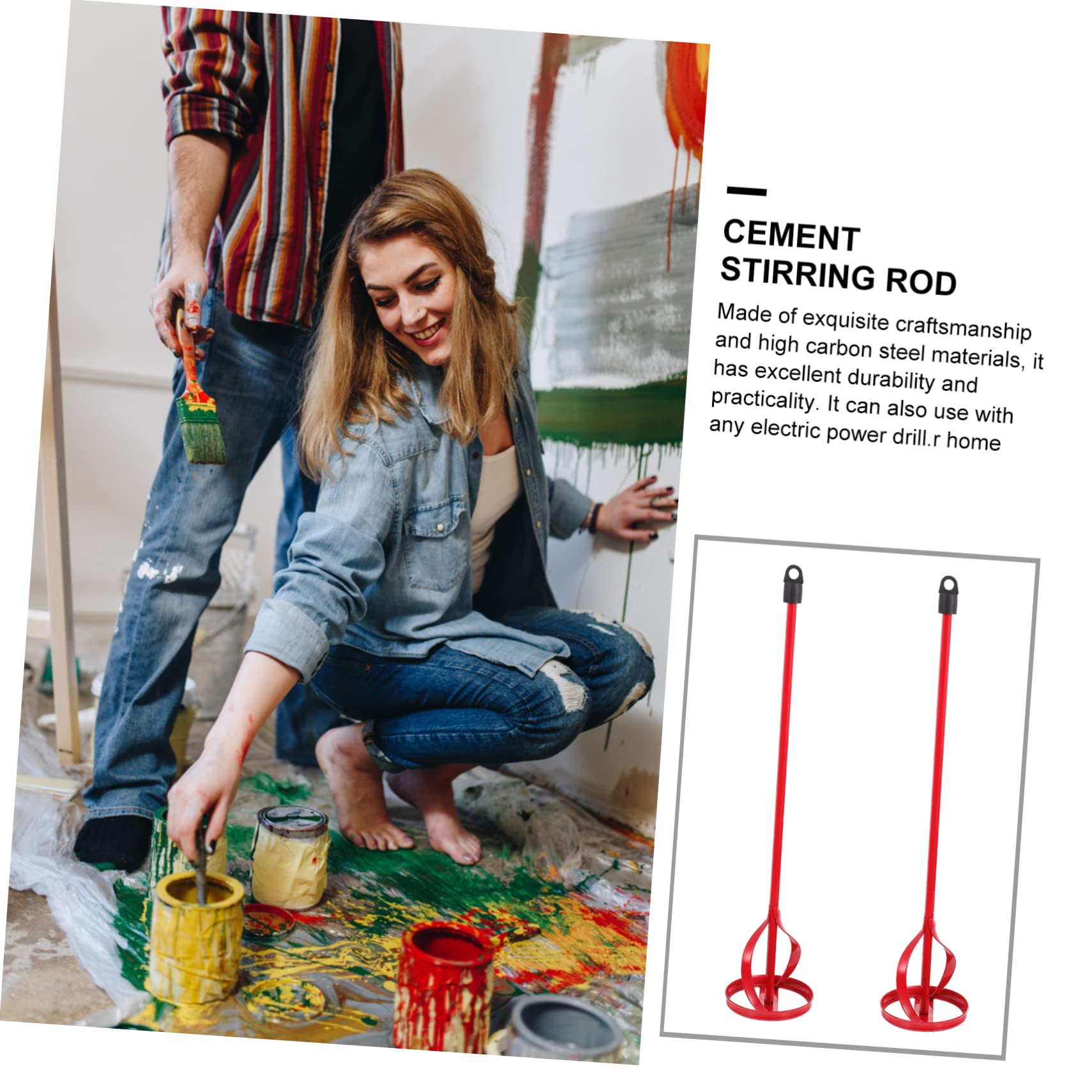 ARTIBETTER 2pcs Red Paint Mixing Rods 40x8.5cm Manual Cement Paint Blender Helical Design for Stains Epoxy Plaster