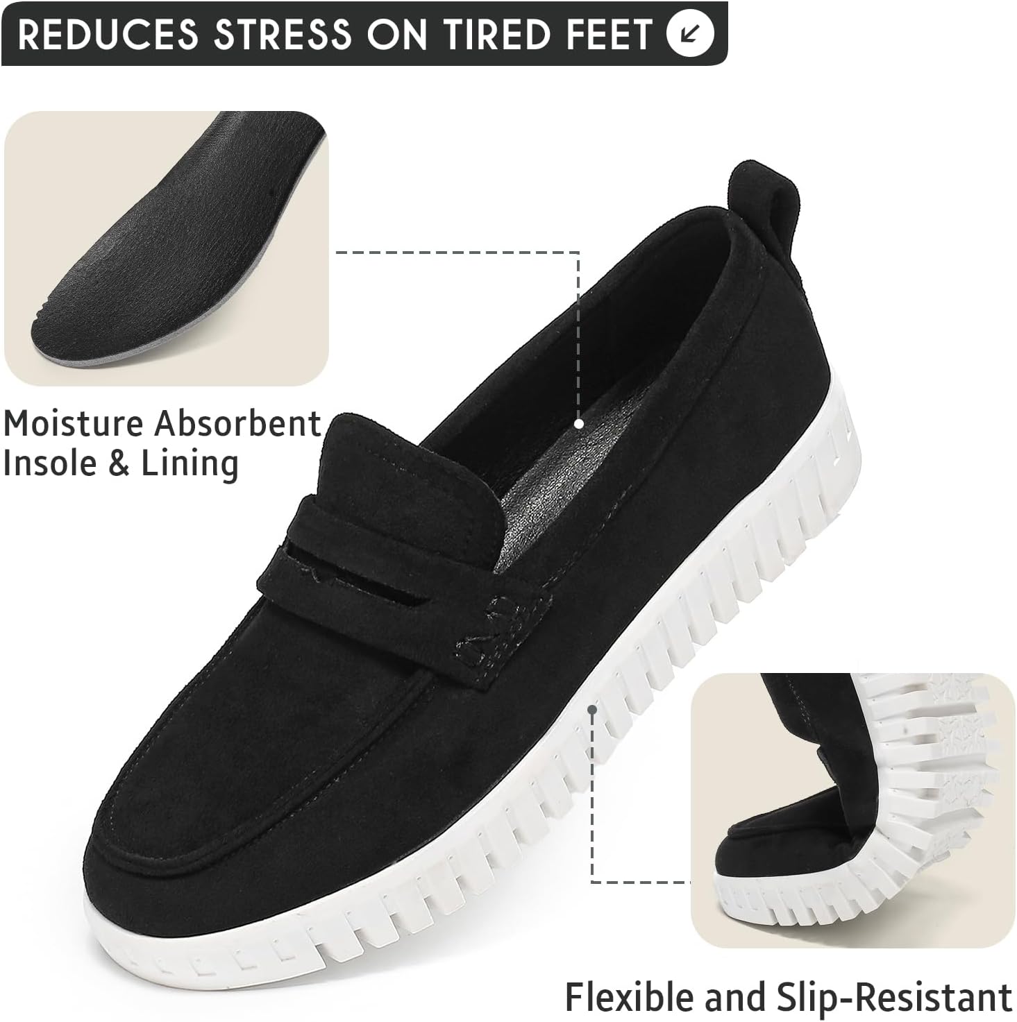Loafers for Women, Casual Slip On Shoes for Womens,Comfortable & Lightweight Womens Loafers Work Shoes