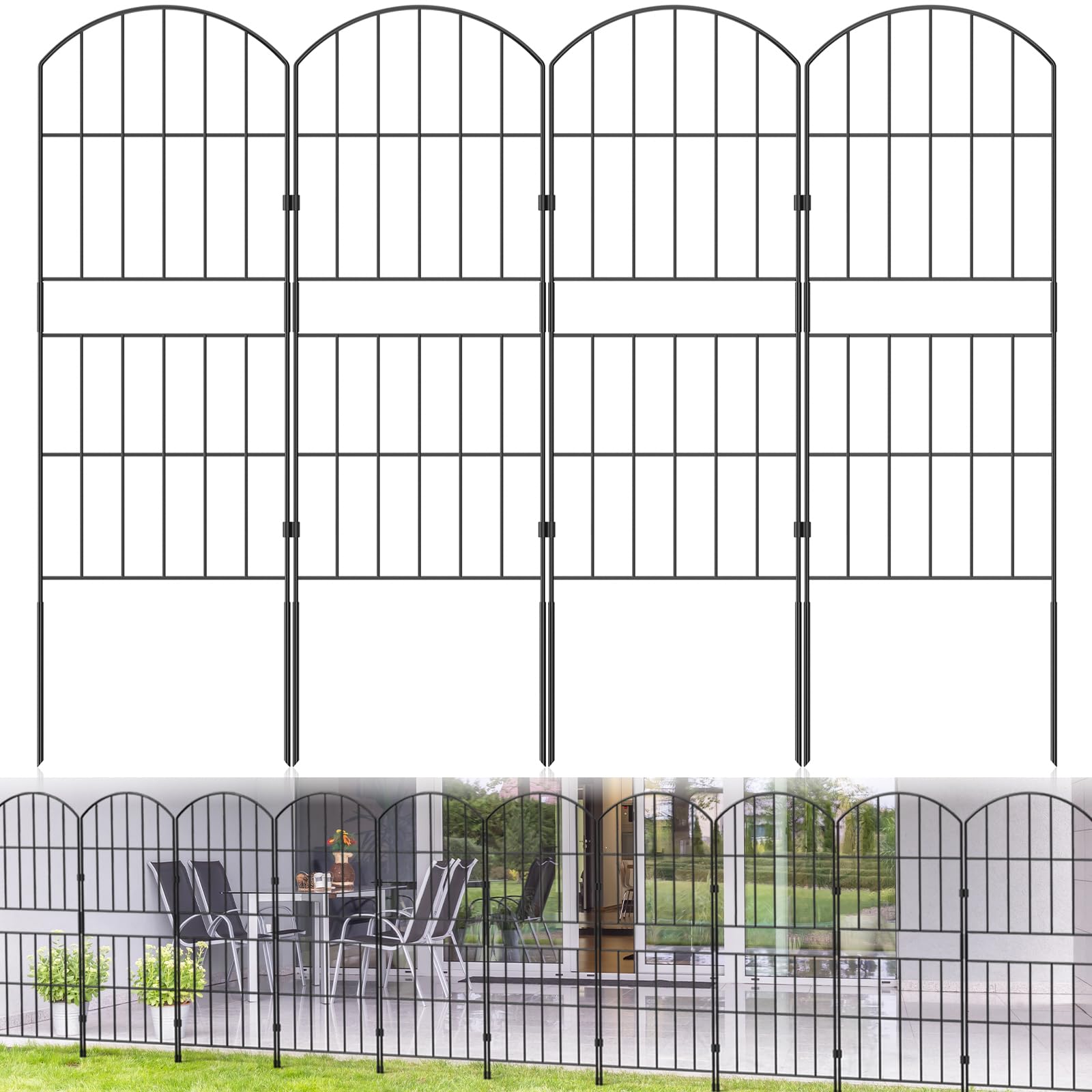 WELDUN Garden Fences Total 310CM(H) × 85CM(H), Garden Fencing Animal Barrier, No Dig 10 Pcs Rustproof Metal Fence Panels, Black No Dig Fence, Decorative — image 1