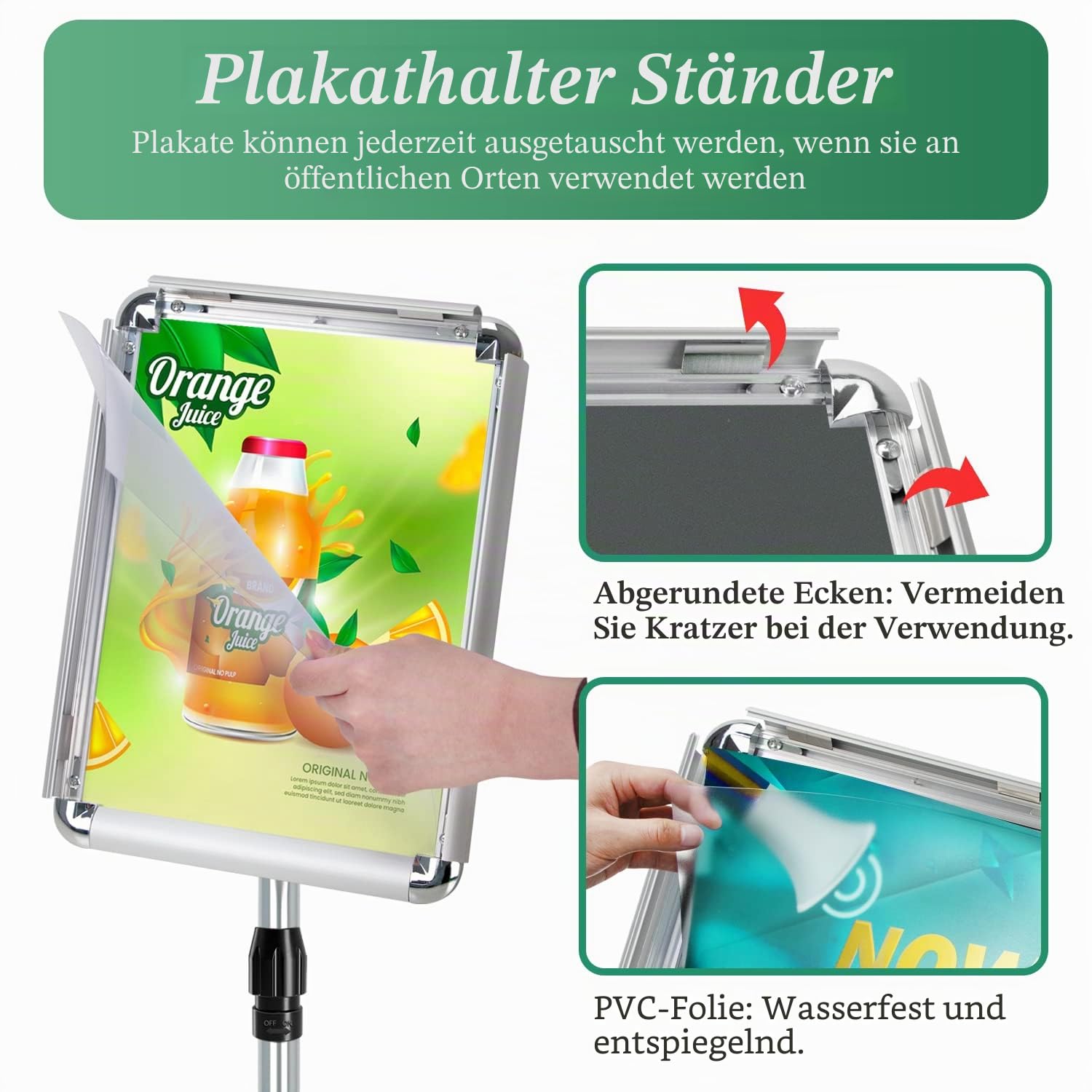 A4 Ständer Schilderhalter Display freistehende Schilder Aluminium Boden Poster Ständer für Informationen, Menüs, Hinweise, Silber, 2 Packungen