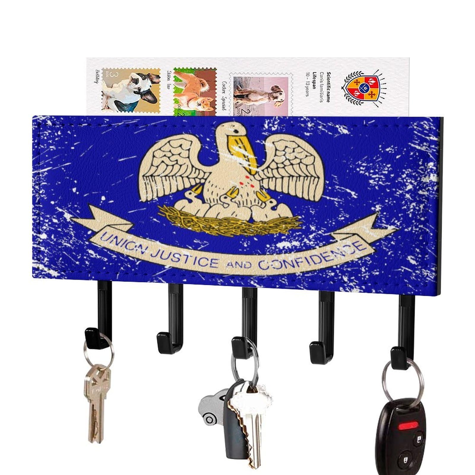 NCLQVJXZKHW Louisianaes-State Flag Key Holder with 5 Hooks Key Hooks Wall Mounted Key Racks Key Hanger Organiser Shelf