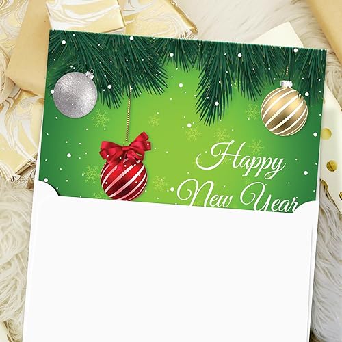 Miniatura 5 de Juego de tarjetas de feliz año nuevo 2026 – Elegante bola verde para Navidad, Año Nuevo, saludos de vacaciones, invitaciones, anuncios,