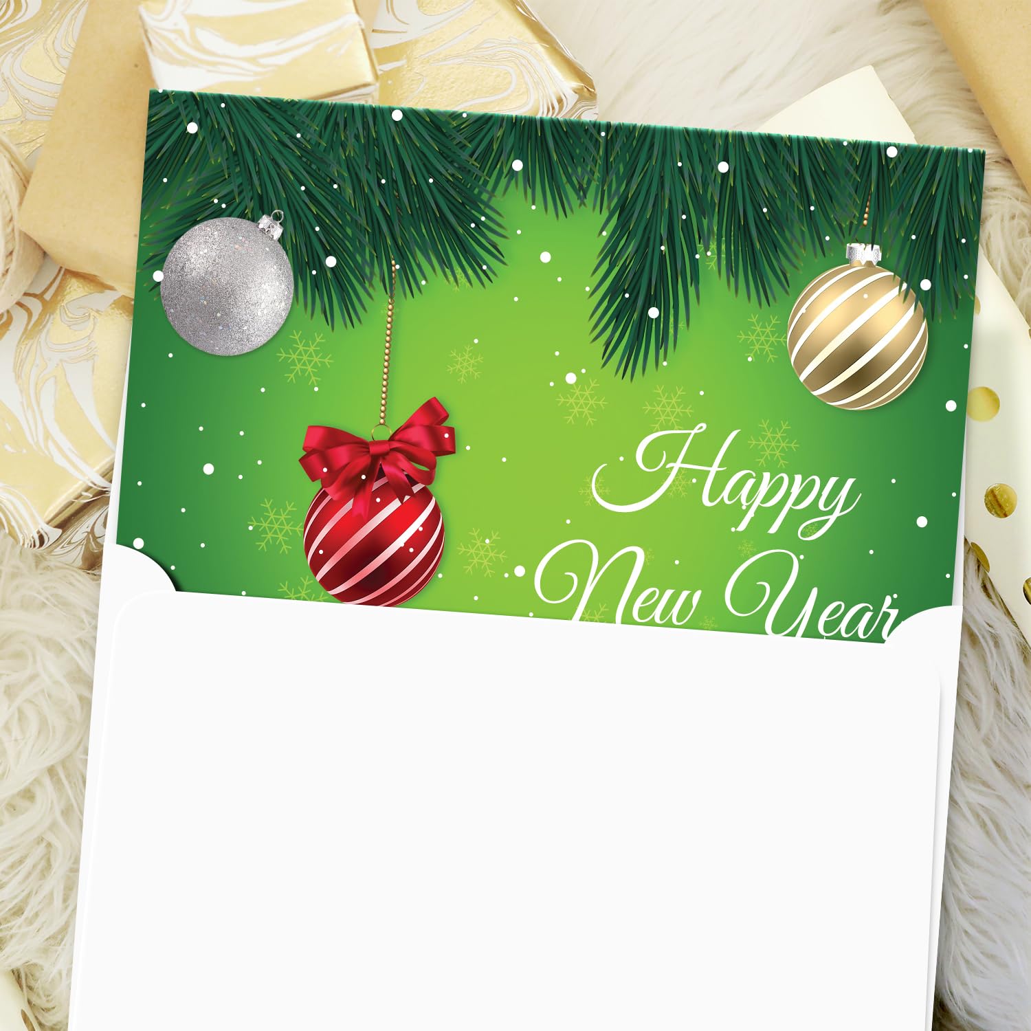 Superfine Printing Inc. 2018 Feliz Año Nuevo Tarjetas y sobres de 25 cartas y 25 sobres por paquete Tamaño de la tarjeta: 4 3/8" x 5 3/4"