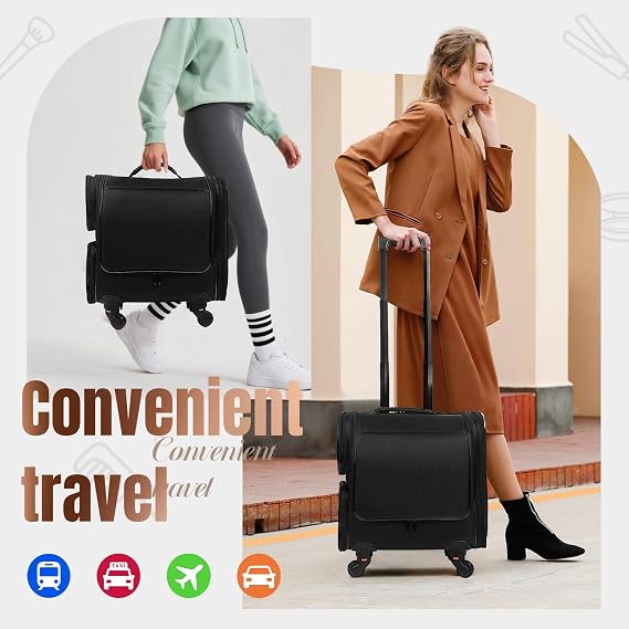 Rolling Makeup Train Case, Professional Makeup Organiser Case, Large Travel Cosmetic Organizer Make Up Storage Bag Trolley for Artist, Hairstylist, Vanity Beauty Box with 5 Toiletry Bags
