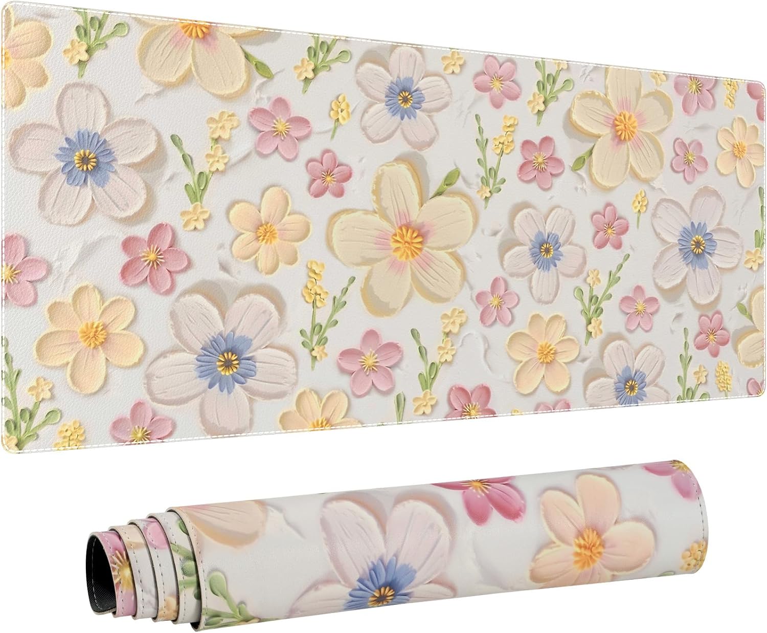 HAOCOO Floral Desk Mat, 35.4 x 15.7 Inch, 3D Flower Design, Yellow