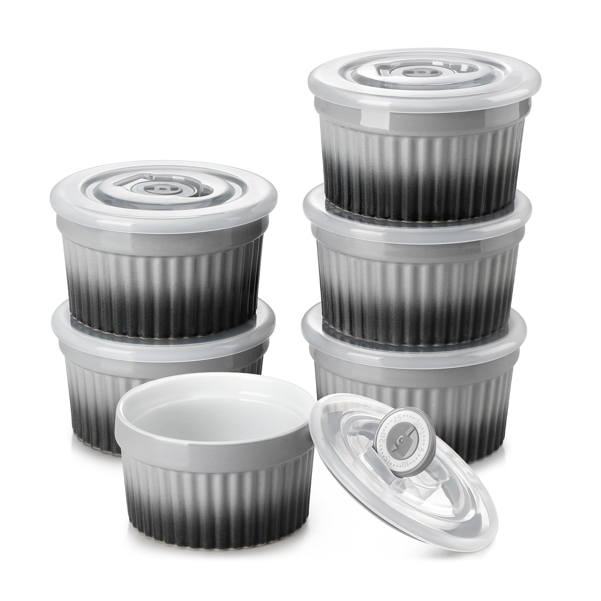vancasso RAMEKINS 260ml Soufflé Förmchen Set von 6, Ø10,1cm Creme Brulee Schälchen Backofen sicher, Porzellan Soufflés mit Deckel, Kleine Keramik-Schalen, Mini Auflaufformen zum Backen, Weiß