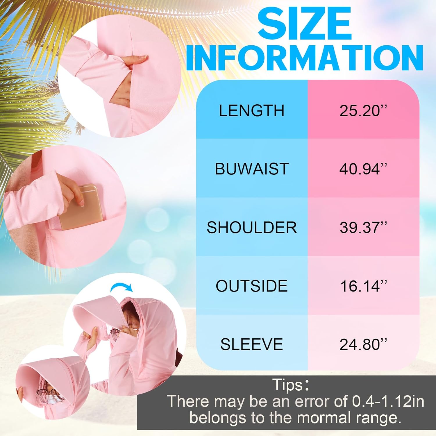 Patelai 3pcs Women's Sun Protection Hoodie Clothing UPF 50+ Jacket with Face Mask Lightweight Full Zip up Long Sleeve Sun Shirt Hiking Running Outdoor Cool UV Block White Pink Blue - Image 5