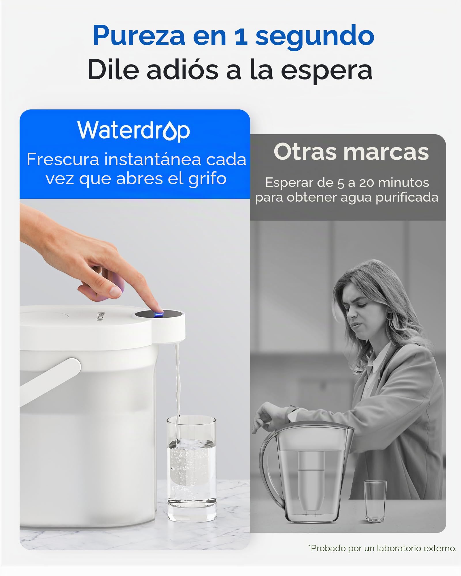 Waterdrop Dispensador de filtro de agua instantáneo TDS Reduction, jarra de filtro de agua recargable de 5 etapas, mejora instantáneamente el sabor