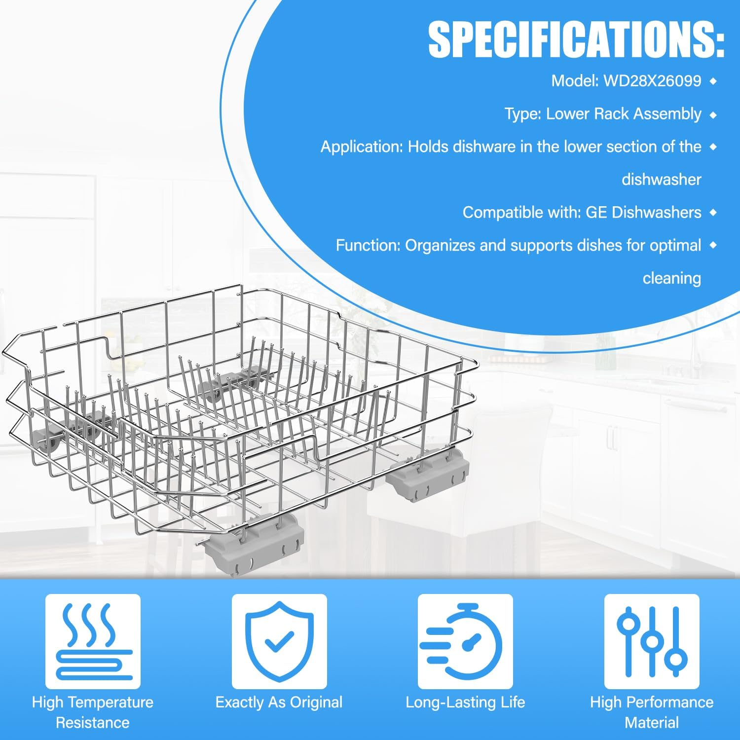 UPGRADED WD28X26099 Dishwasher Lower Rack Compatible with GE Dishwasher Rack Replacement,WD28X34744 WD28X10346 Ge Bottom Rack Parts GDT535PSM0SS GDF510PSM0SS GDF630PSM0SS Dishrack With Wheels