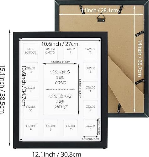 Miniatura 6 de GMFrames Marco de fotos de los años escolares, marco de collage de fotos de graduación K-12 con paspartú, muestra una foto de 5 x 7 pulgadas y doce