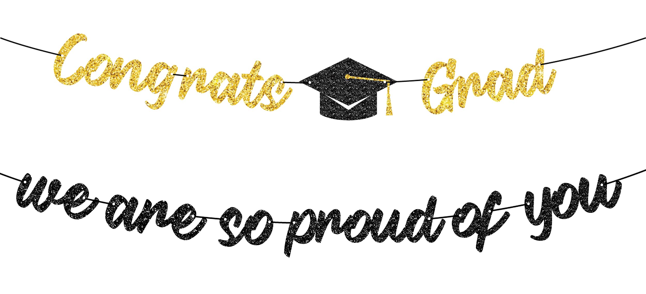 Congrats Grad Banner Banner Party Decorations Black Glitter We are So Proud of You Decor, Gold 2025 Congratulations Banners for High School College Graduation Party Decorations