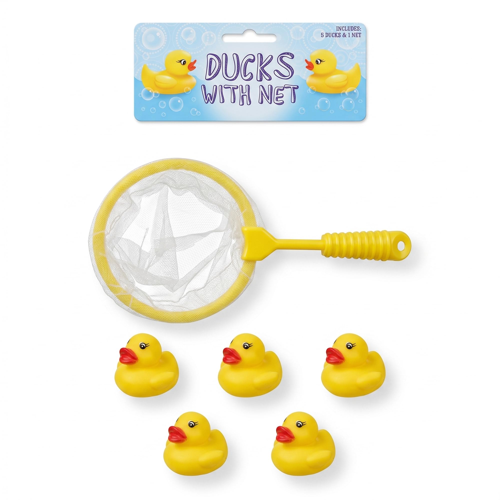 Lizzy Mini Rubber Ducks with Fishing Net Bath Toy Set 6 Piece Bath Time Game Includes 5 Yellow Floating Ducks and 1 Catching Net for Bathtub Paddling Pool Water Play — image 1