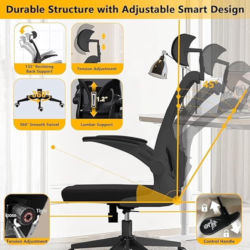 Miniatura 3 de Silla de oficina ergonómica, sillas de escritorio cómodas de 400 libras con reposacabezas y soporte lumbar para la espalda, sillas de computadora de