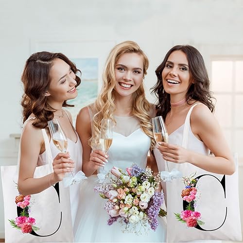Miniatura 2 de Andeiltech - Bolsa de lona con inicial floral, personalizada, bolsa de maquillaje con monograma, regalo para damas de honor, cumpleaños, boda