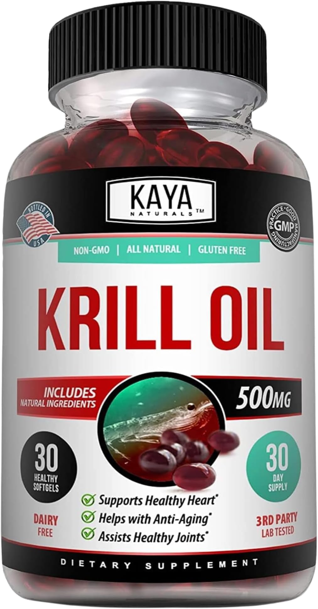 Kaya Naturals Antarctic Krill Oil 500mg with Omega 3, EPA