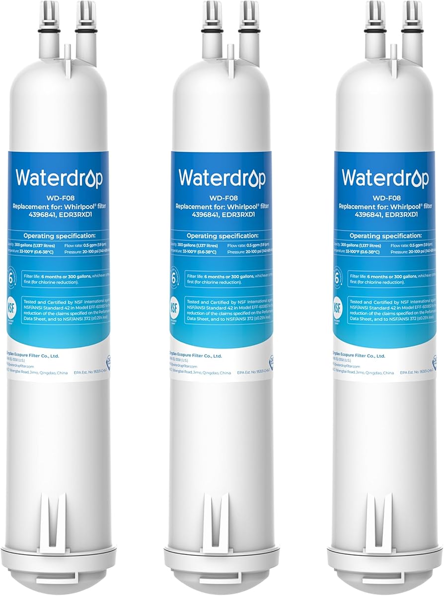 Waterdrop EDR3RXD1 Replacement for Everydrop® Filter 3, 4396841, 4396710, Kenmore® 46-9083, 46-9030, WD-F08 Refrigerator Water Filter, 3 Filters
