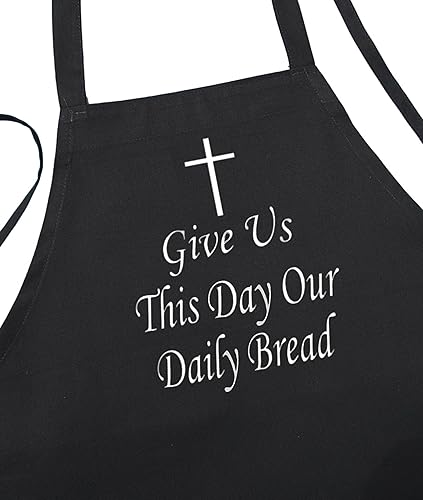 Miniatura 5 de Delantal cristiano Give Us This Day Our Daily Bread, delantales de cocina blancos, lazos extra largos