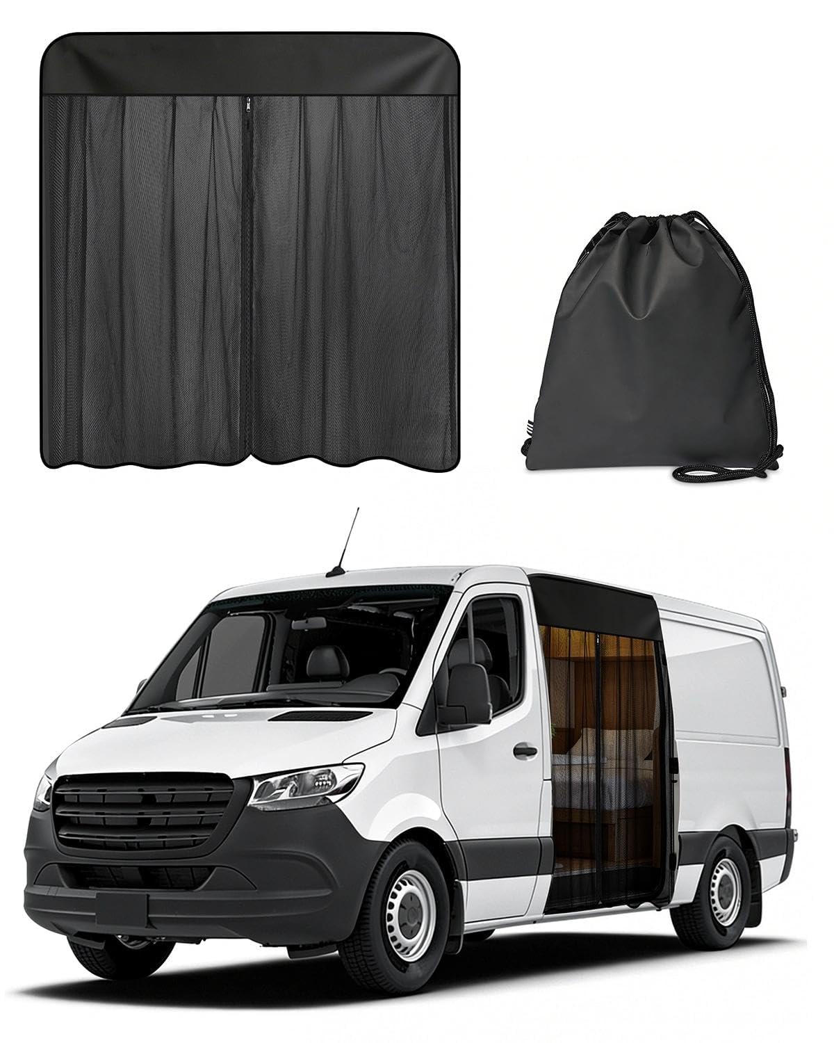 Osłona przeciwsłoneczna do standardowych okien bocznych na dach | z zamkiem błyskawicznym i magnesami na kemping i wentylację | Mercedes-Benz Sprinter, Ford Transit, Fiat Ducato, RAM ProMaster