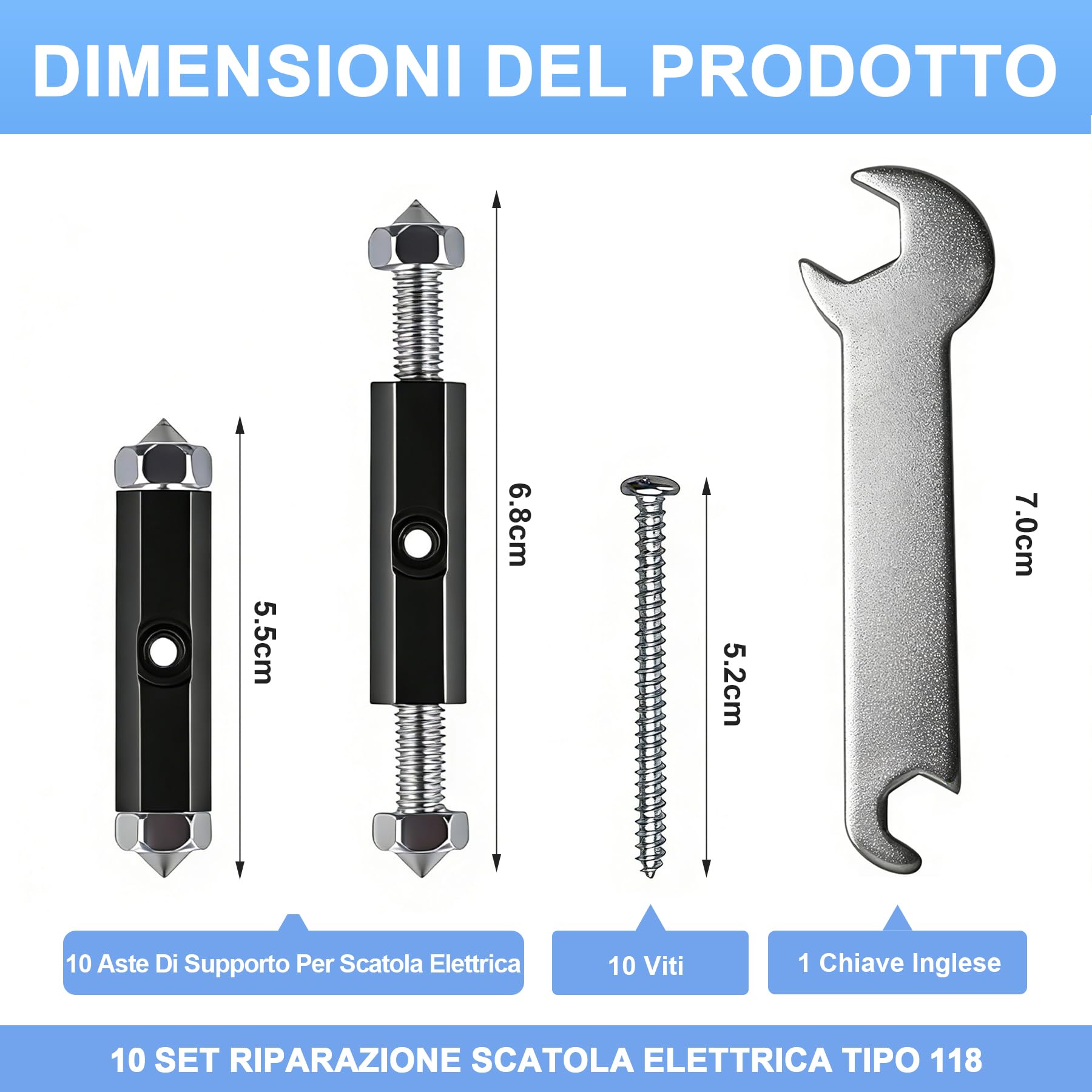10 Set Riparazione Scatola Elettrica Tipo 118 – Asta di Supporto per Cassetta di Derivazione Esterna, Accessori per Elettricista, Kit Ripristino Scatole e Parti Elettriche