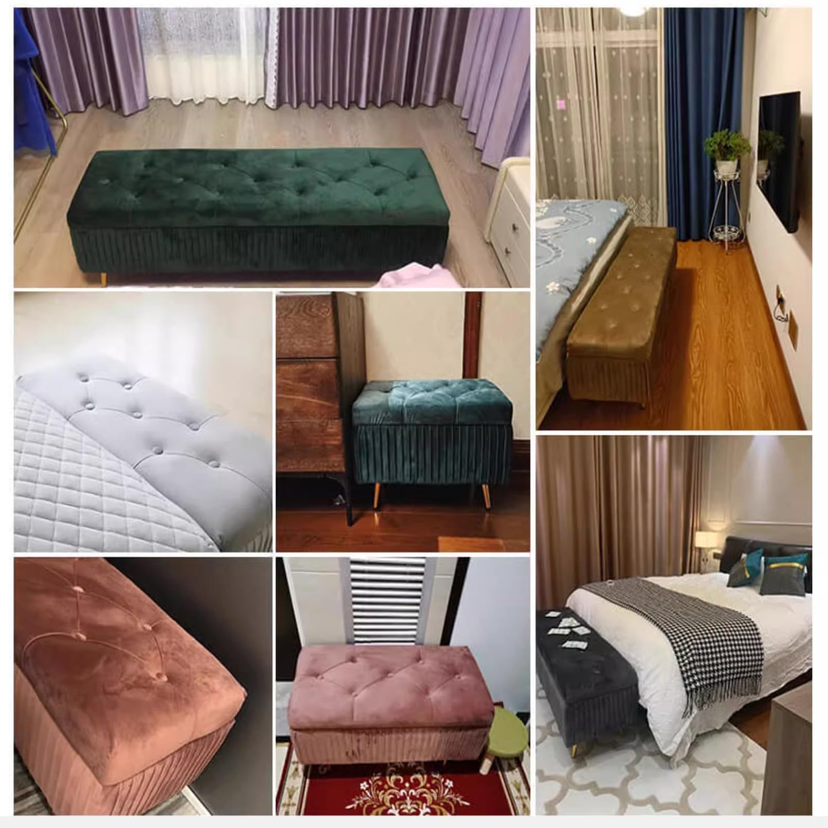 LUUYYI Banco de almacenamiento rectangular morado para dormitorio y sala de estar, cambiador de zapatos de madera con extremo de la cama, compartimento de almacenamiento, banco de entrada para