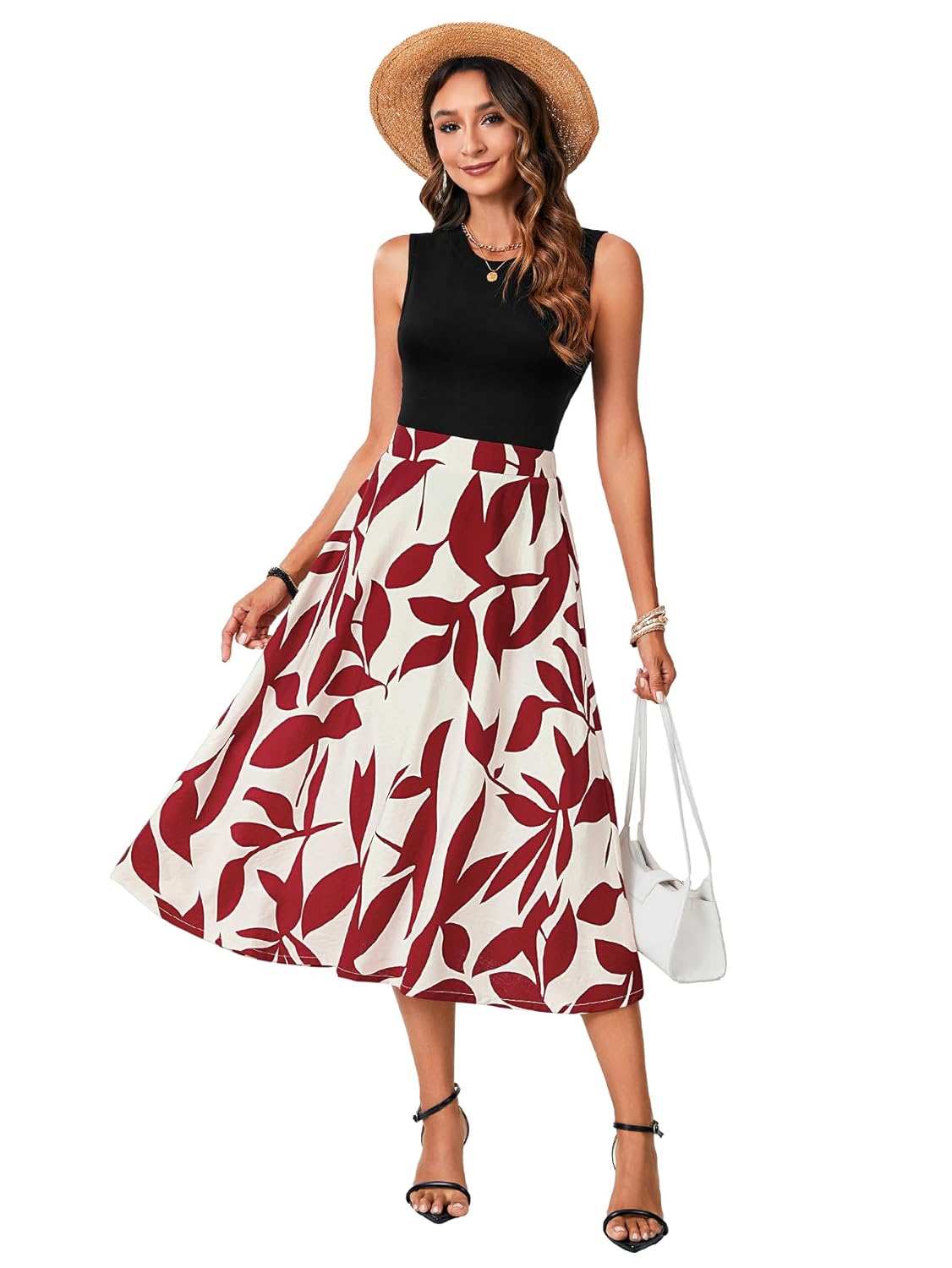 LYANER Womens 2 Piece Outfits Summer Sleeveless Tank Top and Flora Print Midi Skirt Set