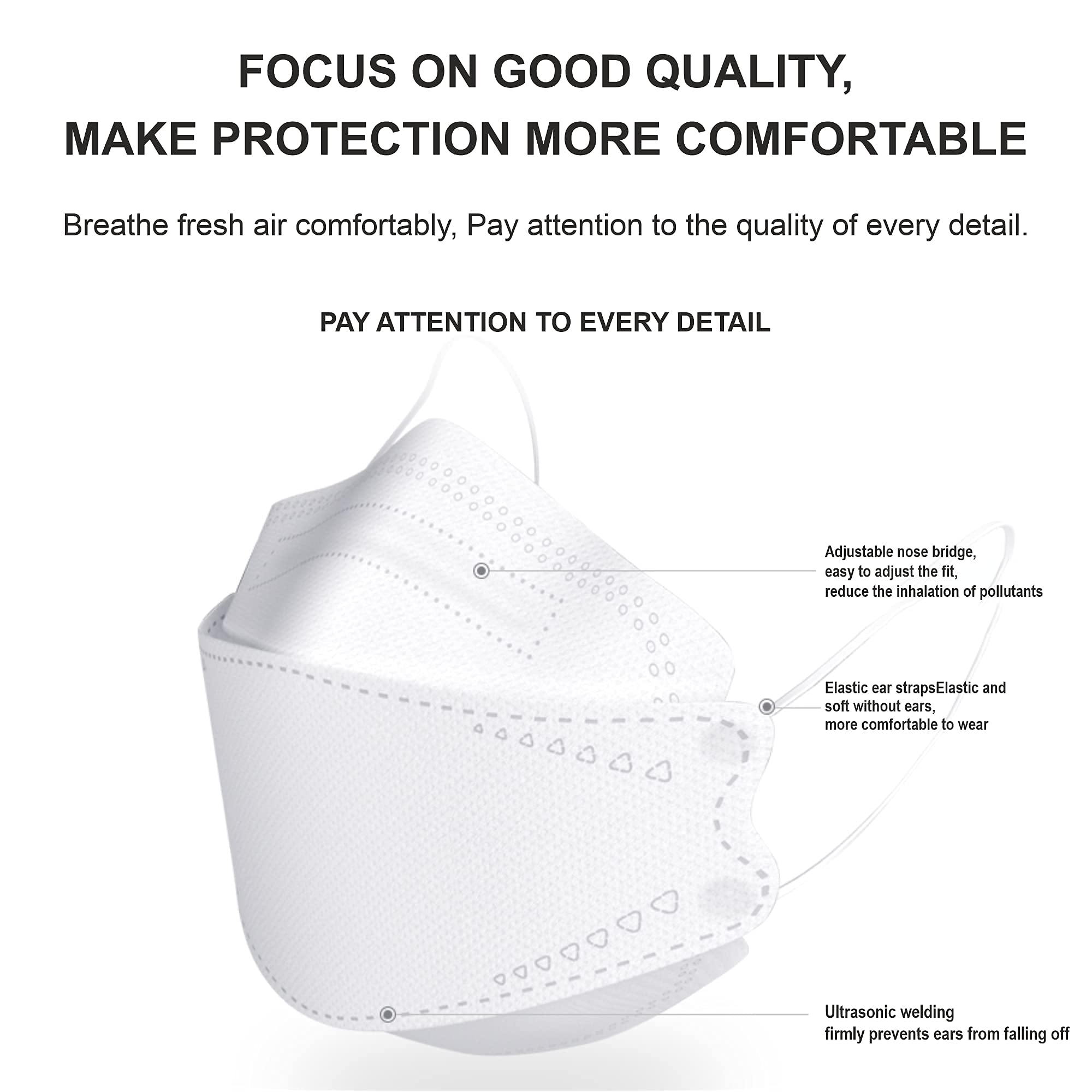 Wowobjects® 4 Layer High Filtration KF94 gives N95* Level protection Mask Korean Designed Mask for face Anti Pollution and protective Premium Face mask (for men and women) | White | Pack of 10 4
