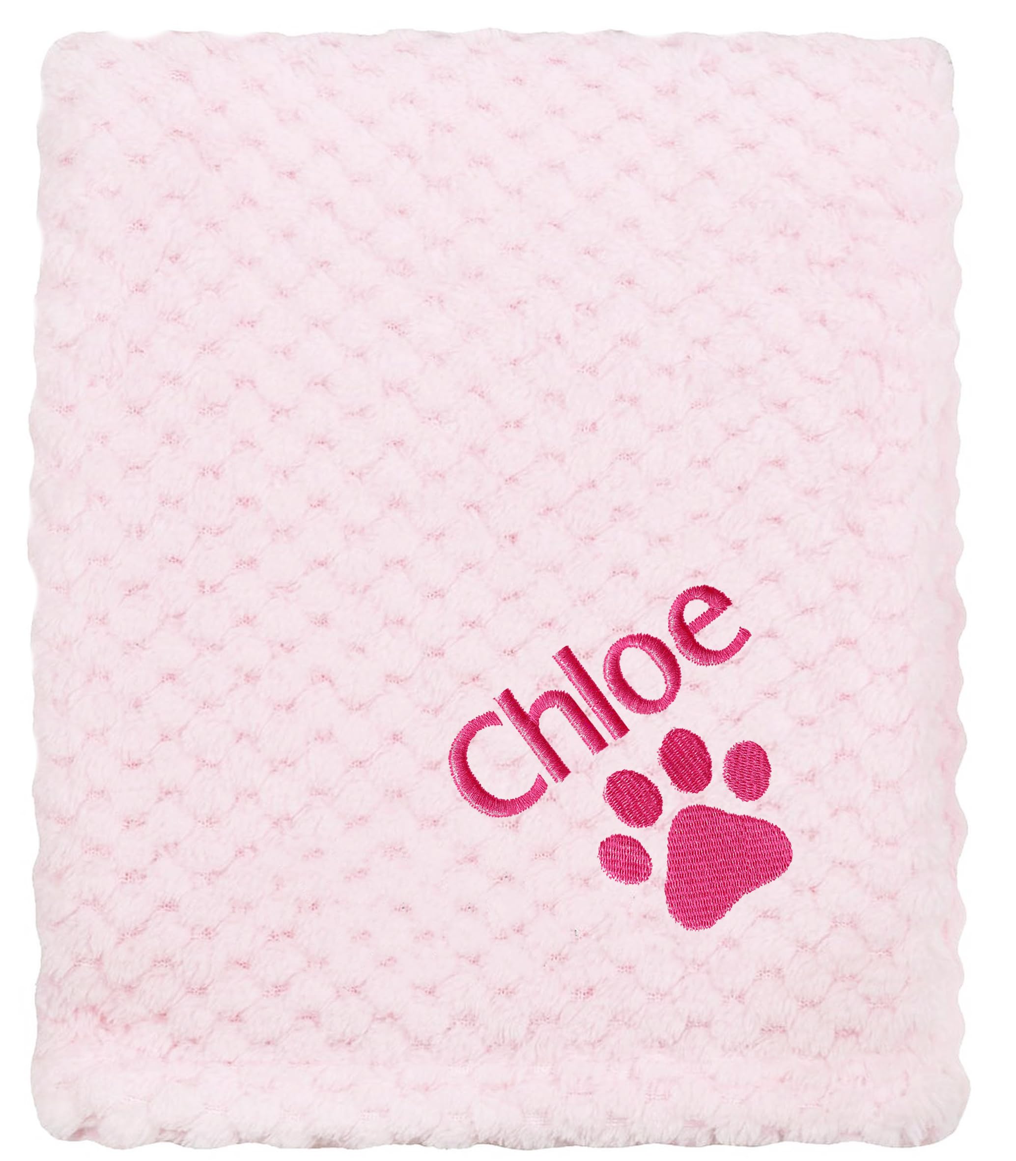 JJLC Personalised Dog Cat Pet Blankets Embroidered Name Paw (Pink Waffle, Pink Name)