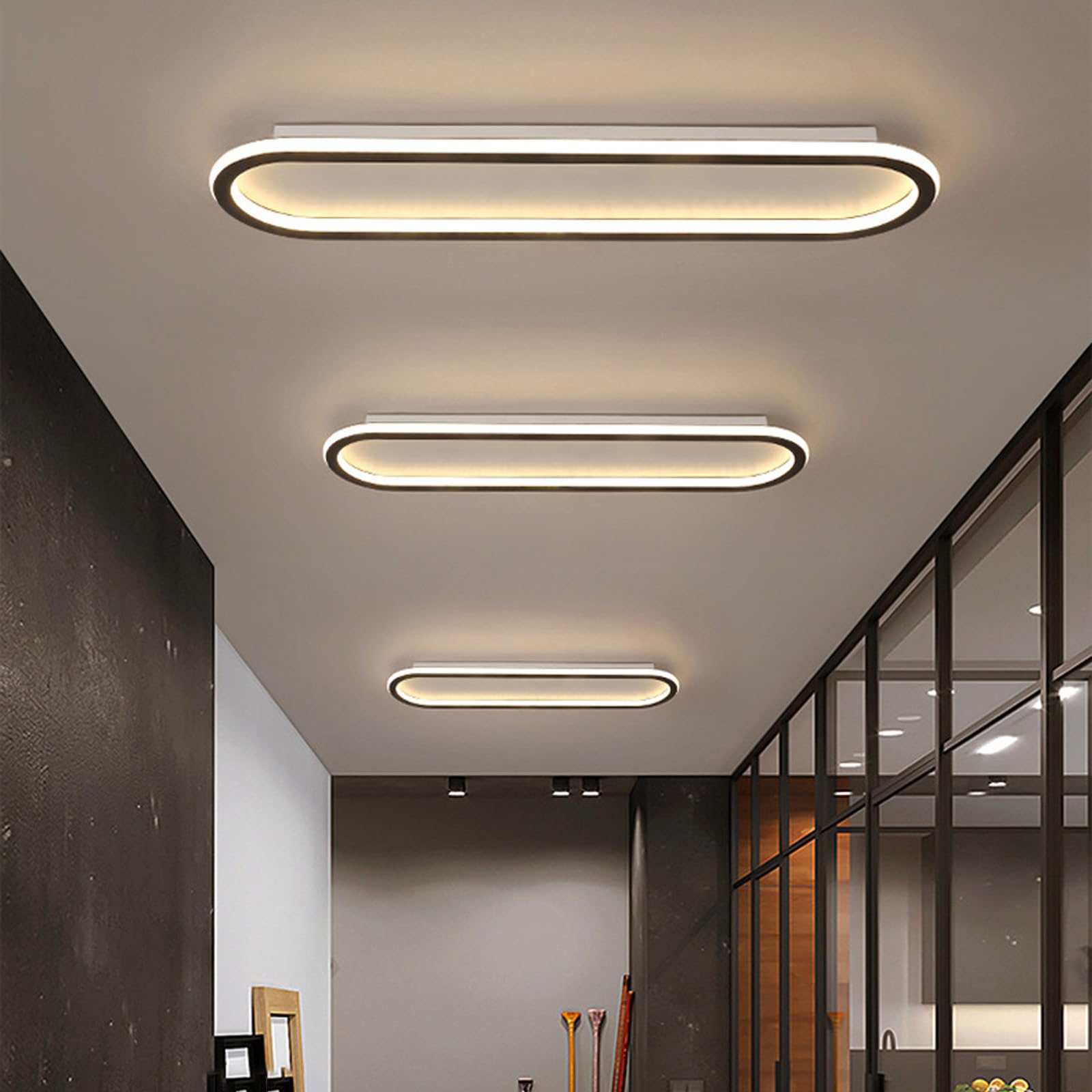 Plafon LED Techo Moderno Ovalada Decorativo Lámpara de Techo Planas Ultradelgadas Lámpara Techo Delgada Diseño Flush Mount para Dormitorio Cocina Balcón (Oro-Luz Neutra,80cm)